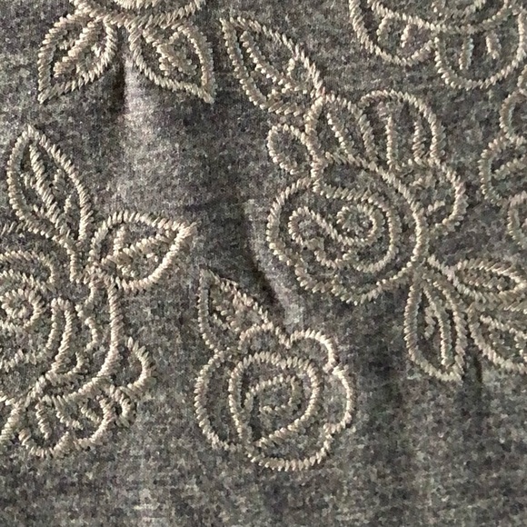 LOGO Lounge Top XS Jersey Knit Chiffon Flared Hem Embroidered Boho Pullover - Picture 2 of 11